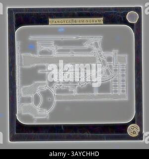 Un dessin technique montre la disposition d'une conception de machine, étiquetée 'Tangyes, Birmingham', mettant en évidence divers composants et leurs interconnexions., Lantern Slide - Tangyes Ltd, Diagram, Newcomen's Atmospheric Steam Pumping Engine, circa 1910, l'une des 239 diapositives lanternes en verre représentant des produits fabriqués par les ingénieurs de Tangyes Limited de Birmingham, Angleterre. Les images comprennent divers produits tels que des moteurs, des pompes centrifuges, des pompes hydrauliques, des producteurs de gaz, des machines d'essai de matériaux, presses, machines-outils, vérins hydrauliques, etc Tangyes était une société qui a fonctionné de 1857 à 1957 Banque D'Images
