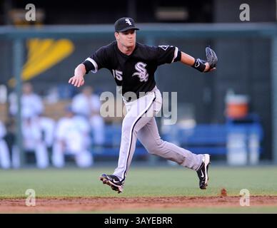 30 juin 2010 : deuxième joueur de base Gordon Beckham #15 des White Sox de Chicago lors d'un match contre les Royals de Kansas City au Kauffman Stadium de Kansas City, Missouri. Les Royals ont gagné 7-6.(image crédit : © Peter Aiken/Cal Sport Media/ZUMApress.com) Banque D'Images