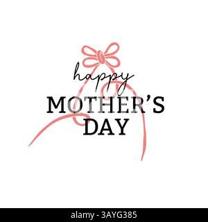 Carte de voeux joyeuse fête des mères avec noeud de noeud en ruban rose Illustration de Vecteur