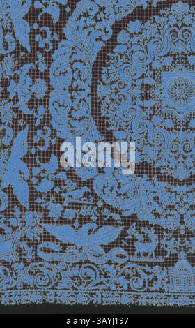 Un design complexe avec des motifs floraux élaborés, des créatures mythiques et des détails ornés, le tout disposé dans une disposition symétrique. La riche tapisserie d'éléments met en valeur l'art et le savoir-faire dans un contraste saisissant. Couverture, 1850, États-Unis, New York, New York, coton et laine, tissu double tissé Uni, tissé sur métier à tisser avec attache Jacquard, deux largeurs de métier jointes, 197,5 x 171 cm (77 3/4 x 67 1/4 po) Art classique avec une touche moderne réinventé par Artotop Banque D'Images