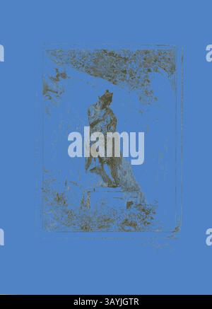 Une figure solitaire se tient au sommet d'un piédestal, drapée dans un vêtement fluide, exsudant un sentiment de contemplation et de force sur un fond texturé. L'interaction de la lumière et de l'ombre accentue les contours, invitant à l'introspection. Meditation, s.d., Mariano José María Bernardo Fortuny y Carbó, espagnol, 1838-1874, Espagne, gravure sur papier, 215 x 160 mm Art classique avec une touche moderne réinventée par Artotop Banque D'Images