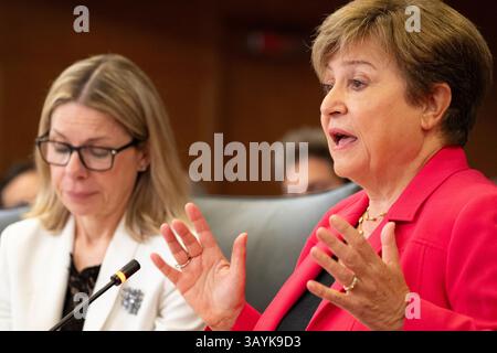 Kristalina Georgieva, directrice générale du Fonds monétaire international, rejoint le G-24 alors qu'ils tiennent leur réunion dans le cadre de la réunion de printemps de la Banque mondiale du FMI Banque D'Images