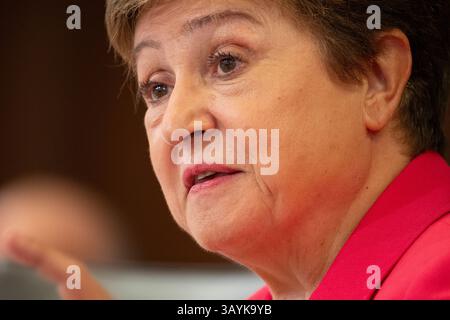 Kristalina Georgieva, directrice générale du Fonds monétaire international, rejoint le G-24 alors qu'ils tiennent leur réunion dans le cadre de la réunion de printemps de la Banque mondiale du FMI Banque D'Images