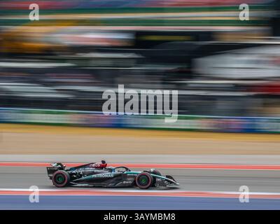 George Russell de Mercedes vu au circuit of the Americas, Austin, Texas le 18 octobre 2024 lors des essais du Grand Prix de formule 1 des États-Unis. Banque D'Images