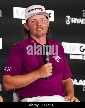 Doral, Floride, États-Unis. 6 avril 2025. Cameron Smith, capitaine de Ripper GC, s’adresse aux médias après avoir remporté le LIV Golf Miami au Trump National Doral. (Crédit image : © Debby Wong/ZUMA Press Wire) USAGE ÉDITORIAL SEULEMENT ! Non destiné à UN USAGE commercial ! Banque D'Images