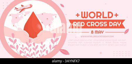 Célébration de la Journée mondiale de la Croix-Rouge le 8 mai, avec mains et conception de logo, illustration vectorielle Illustration de Vecteur