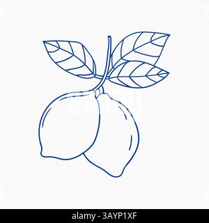 Citrons frais suspendus à la branche, mettant en valeur des feuilles vertes vibrantes dans un design simple Illustration de Vecteur