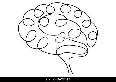 Concept de dessin continu d'une ligne de cerveau humain de style minimaliste dessiné à la main. illustration vectorielle d'art de ligne de cerveau Illustration de Vecteur