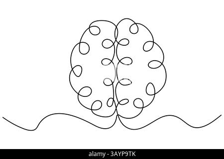 Concept de dessin continu d'une ligne de cerveau humain de style minimaliste dessiné à la main. illustration vectorielle d'art de ligne de cerveau Illustration de Vecteur