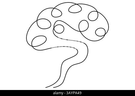 Concept de dessin continu d'une ligne de cerveau humain de style minimaliste dessiné à la main. illustration vectorielle d'art de ligne de cerveau Illustration de Vecteur