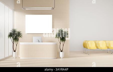 Espace de réception contemporain avec sièges jaunes, illustration de rendu 3D. Banque D'Images