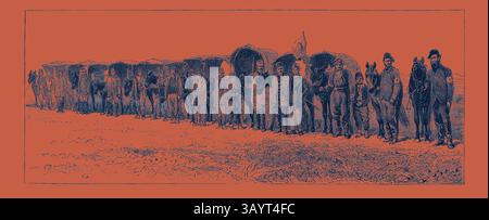 Une longue file d'individus vêtus de vêtements d'époque, certains portant des drapeaux, se tient à côté de chariots couverts et de chevaux, mettant en valeur un moment d'un événement historique ou d'un rassemblement. Le corps des ambulances de campagne du Dr Stoker (Stafford House Society), britannique en Turquie Art classique avec une touche moderne réinventée par Artotop Banque D'Images