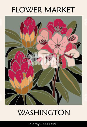 Affiche du marché aux fleurs rétro fleur de l'État de Washington Illustration de Vecteur
