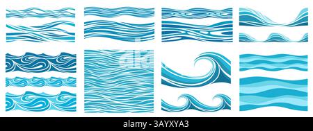 ensemble de motifs vectoriels de vagues océaniques sans couture Illustration de Vecteur