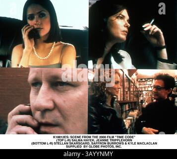03 mai 2001 - K18812ES : . SCÈNE DU FILM ''TIME CODE''. (HAUT DE LA PAGE, DE GAUCHE À DROITE) SALMA HAYEK, JEANNE TRIPPLEHORN. (BAS G-D) STELLAN SKARSGARD, SAFRAN BURROWS & KYLE MACLACLAN. FOURNI PAR PHOTOS, INC (Crédit image : © Globe photos/ZUMApress.com) Banque D'Images