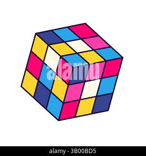 icône de jeu ou de cube des années 90. Élément vectoriel pour puzzle rétro ou teaser de cerveau vintage pour la logique et la résolution de problèmes. Symbole de nostalgie. Blocs portatifs. Illustration de Vecteur
