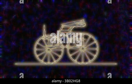 Une représentation stylisée d'un vélo vintage, avec des contours distincts et lumineux et un fond vibrant et étoilé. Art classique avec une touche moderne réinventée par Artotop Banque D'Images