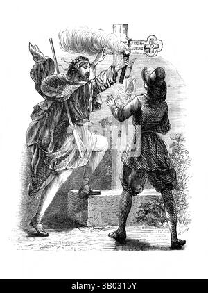 Illustration de la Croix de sang où quelqu'un à Melouze avait suspendu un chien mort ou un loup sur une croix de pierre à un point de rendez-vous de la Camisa Banque D'Images