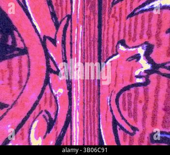 Détails complexes d'une surface texturée avec des sculptures ornées, mettant en vedette des motifs animaux fantaisistes et des motifs fluides qui font allusion à l'artisanat et à l'art, Un design décoratif avec des motifs complexes et des détails élaborés, mettant en vedette des tourbillons et des motifs floraux qui créent une sensation de profondeur et d'élégance. Art classique avec une touche moderne réinventé par Artotop, ornement Renaissance transformé, art classique avec une touche moderne réinventé par Artotop Banque D'Images