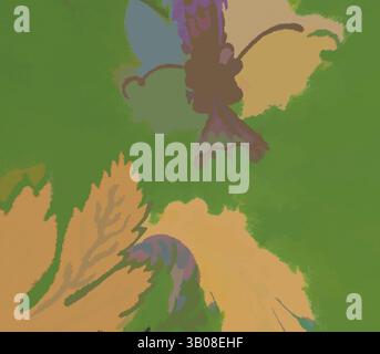 Une composition abstraite fantaisiste avec des éclats vibrants de couleurs et des formes ludiques, évoquant une sensation de mouvement et d'énergie dans un cadre luxuriant et organique., Un design circulaire vibrant avec un éventail de fleurs stylisées et de feuillages dans des teintes de vert, violet et or, créant un motif botanique animé. Art classique avec une touche moderne réinventé par Artotop, tissus français transformés, première moitié du XIXe siècle, art classique avec une touche moderne réinventé par Artotop Banque D'Images