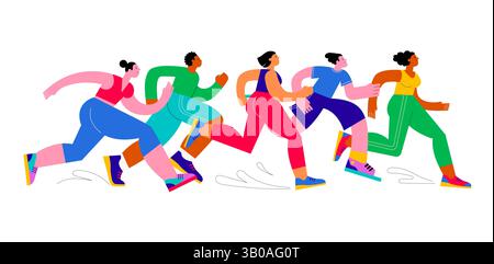 Figurines de coureurs abstraites. Illustration colorée d'un groupe de personnes, hommes et femmes, marathon en cours d'exécution ensemble Illustration de Vecteur