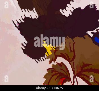 Une composition abstraite avec des nuages sombres et audacieux contrastant avec des éclaboussures vibrantes de tons jaunes et terreux, créant une interaction dynamique entre la lumière et l'ombre. Les lignes et les formes fluides évoquent un sentiment de mouvement et d'énergie., Une représentation fantaisiste de vignes aux feuilles colorées, sur un fond doux et circulaire, créant une composition abstraite mais charmante. Art classique avec une touche moderne réinventé par Artotop, tissus français transformés, première moitié du XIXe siècle, art classique avec une touche moderne réinventé par Artotop Banque D'Images