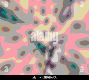 Une composition abstraite vibrante avec des formes tourbillonnantes et des couches de couleurs douces, créant une sensation de mouvement et de profondeur. L'interaction des roses, des jaunes et des tons sourds ajoute une sensation énergique mais harmonieuse à la conception., Une représentation vibrante et abstraite d'une forme circulaire remplie de motifs organiques et fluides dans un mélange de roses, de gris et de verts doux, évoquant une sensation de profondeur et de texture. Art classique avec une touche moderne réinventé par Artotop, tissus français transformés, première moitié du XIXe siècle, art classique avec une touche moderne réinventé par Artotop Banque D'Images