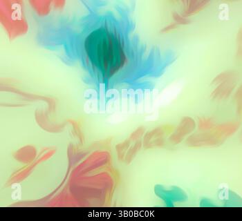 Un mélange tourbillonnant de teintes douces et de formes fluides, créant une atmosphère éthérée et onirique. Les couleurs fusionnent harmonieusement, évoquant un sentiment de tranquillité et de mouvement., Un design circulaire avec des motifs floraux complexes dans des teintes vibrantes de bleu, vert et rouge, sur un fond doux et pâle. Les motifs créent un mélange harmonieux de formes et de couleurs, évoquant un sentiment d'élégance et d'art. Art classique avec une touche moderne réinventé par Artotop, tissus français transformés, première moitié du XIXe siècle, art classique avec une touche moderne réinventé par Artotop Banque D'Images