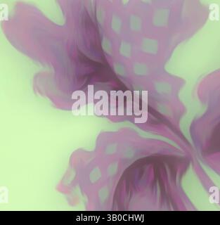 Une représentation douce et abstraite d'une feuille, mélangeant des nuances de vert et de violet avec des lignes douces et fluides qui créent une atmosphère éthérée., une assiette ronde avec un design stylisé de feuilles de laitue violettes sur un fond vert doux, créant une apparence élégante et artistique. Art classique avec une touche moderne réinventé par Artotop, tissus français transformés, première moitié du XIXe siècle, art classique avec une touche moderne réinventé par Artotop Banque D'Images