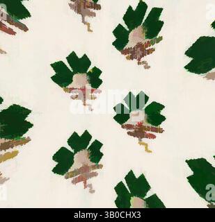 Un motif vibrant avec des feuilles de trèfle stylisées et des formes abstraites, créant un design attrayant et fantaisiste., Un motif répétitif de feuilles stylisées et de figures ludiques, créant un design fantaisiste et vibrant avec un sens de la nature et de la gaieté. Art classique avec une touche moderne réinventé par Artotop, tissus français transformés, première moitié du XIXe siècle, art classique avec une touche moderne réinventé par Artotop Banque D'Images