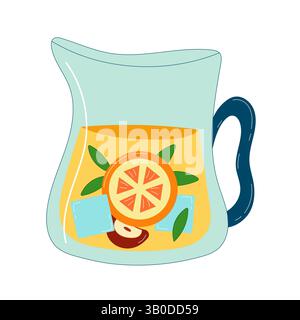 Pot avec limonade, glace et baies. Pot en verre Illustration de Vecteur