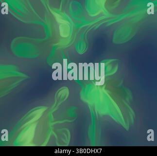 Une représentation abstraite de feuillage vert coulant, tourbillonnant et fusionnant avec un fond doux et profond, créant une atmosphère sereine et organique., Un design circulaire avec des vignes et des feuilles vertes tourbillonnantes sur un fond bleu profond, créant un motif organique et harmonieux. Art classique avec une touche moderne réinventé par Artotop, tissus français transformés, première moitié du XIXe siècle, art classique avec une touche moderne réinventé par Artotop Banque D'Images