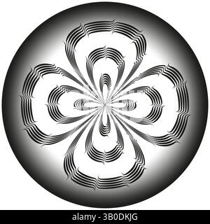 Fleur abstraite noire. Icône florale stylisée. Forme ronde vectorielle. Fond dégradé blanc. Illustration de Vecteur