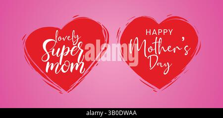 Joyeuse fête des mères Super Mom Hearts art vectoriel Illustration de Vecteur