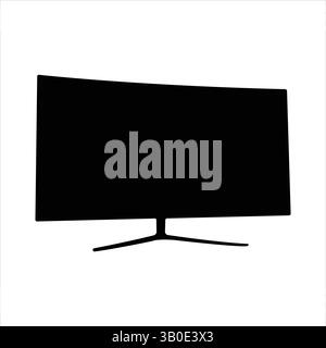 Une silhouette simple et nette d'un moniteur incurvé, parfait pour une utilisation dans des articles sur la technologie, les configurations de bureau à domicile, les jeux ou les écrans numériques. Illustration de Vecteur
