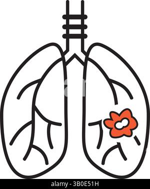 Icône de couleur de la ligne cancer des poumons. Oncologie. Elément vectoriel isolé. Pictogramme de contour pour page web, application mobile, promo. Illustration de Vecteur