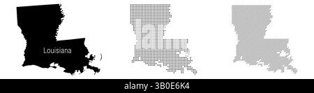 Carte de silhouette détaillée de Louisiane, motif en pointillés et motif de lignes parallèles inclinées, carte stylisée texturée. illustration isolée sur blanc. Banque D'Images