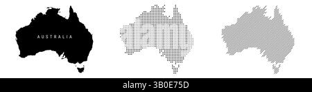 Australie carte détaillée de silhouette, motif en pointillés et motif de lignes parallèles inclinées. Carte stylisée texturée australienne. illustration isolée sur blanc Banque D'Images