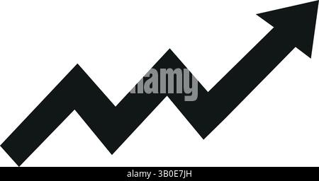 illustration vectorielle noire simple d'une flèche ascendante en zigzag, symbolisant la croissance, le progrès, le succès, l'augmentation financière, amélioration de l'activité Illustration de Vecteur