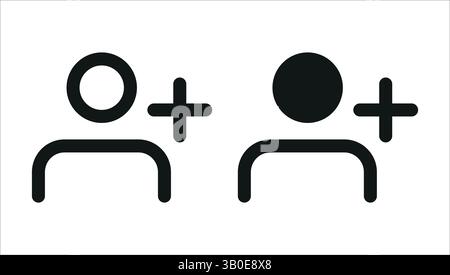 deux icônes d'ajout d'utilisateur simples, l'une entourée et l'autre remplie, montrant le symbole de personne avec le signe plus pour la création de compte, l'adhésion ou la connexion Illustration de Vecteur