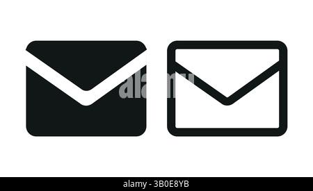 deux icônes d'enveloppe vectorielle simples, une remplie et une entourée, représentant un e-mail, un message ou un concept de communication dans un style de conception plat et propre Illustration de Vecteur