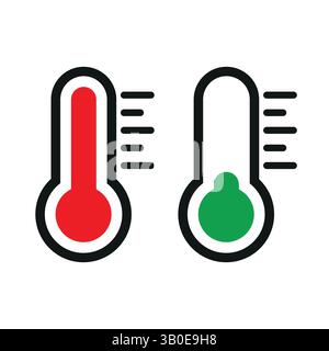 icône de thermomètre de température avec des niveaux rouges et verts, conception plate simple montrant des indicateurs chauds et froids pour la météo ou le climat dans le vecteur minimal Illustration de Vecteur