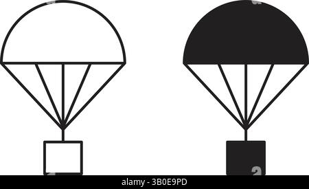 Icônes de livraison de parachute noir et blanc montrant des symboles de chute de cargaison avec un style plat minimal sur fond blanc Uni pour une utilisation de transport Illustration de Vecteur