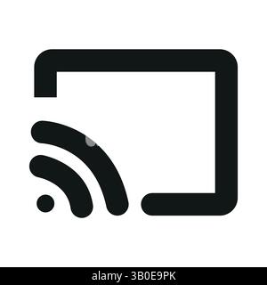 icône de coulée d'écran noir avec lignes de signal sans fil incurvées et un symbole d'affichage carré sur fond blanc, idéal pour la technologie ou l'utilisation de connexion Illustration de Vecteur