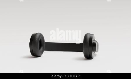 Casque sans fil modèle 3D sur un fond blanc, casque moderne noir élégant Banque D'Images