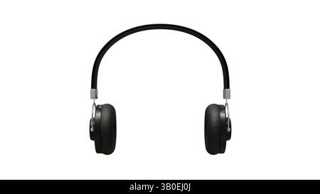 Casque sans fil modèle 3D sur un fond blanc, casque moderne noir élégant Banque D'Images