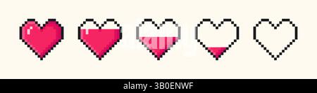 Ensemble de coeurs d'art pixel de la vie dans le style rétro 8 bits. Coeurs pixelisés de jeu pour barres de santé. Illustration vectorielle Illustration de Vecteur