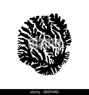 Moisissure fongique dans une boîte de Pétri, pénicilline médicale fongique, dessin stylisé à la main. Recherche sous microscope, macro monde de la moisissure. Icône, logo. Isolé sur w Illustration de Vecteur