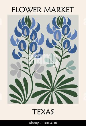 Affiche du marché aux fleurs rétro fleur de l'État du Texas Illustration de Vecteur