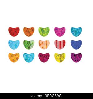 Ensemble de pierres précieuses colorées en forme de diamant coeur Illustration de Vecteur